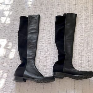 Stuart Weitzman Black Napa Genuine Leather Over the Knee Boots Stretch 8.5